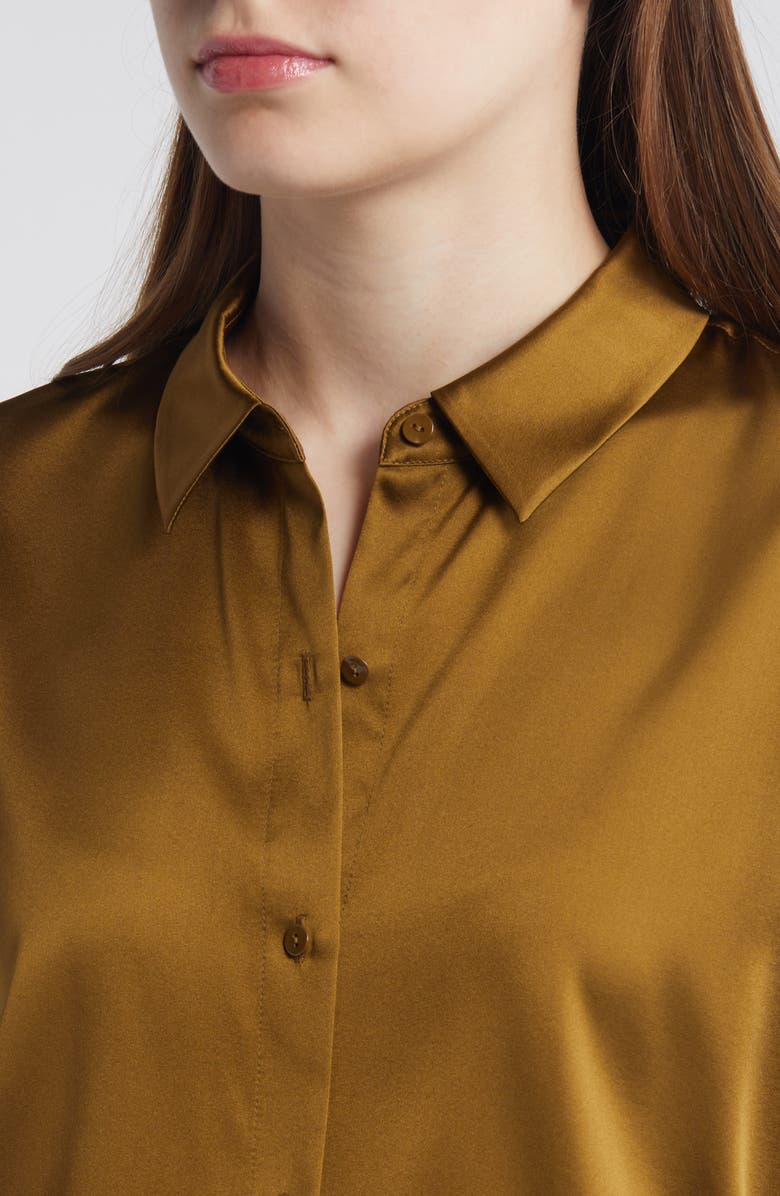 Eileen Fisher Classic Collar Stretch Silk Button-Up Shirt, Alternate, color, Gdfef