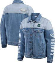 WEAR by Erin Andrews Women's WEAR by Erin Andrews Denim Michigan State Spartans Sleeve Hit Colorblock Button-Down Denim Jacket