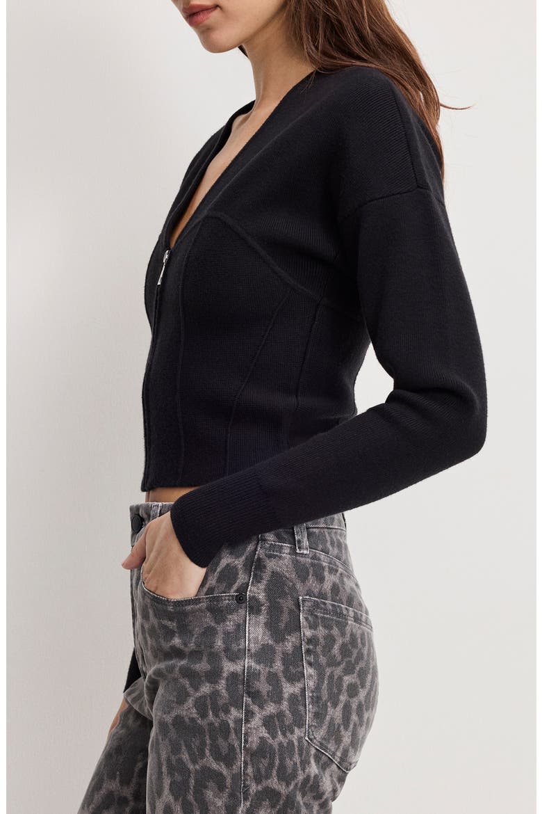 Zip Front Bustier Sweater, Alternate, color, BLACK001