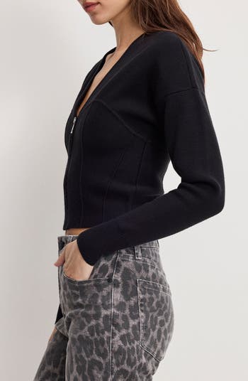 Good American Zip Front Bustier Sweater | Nordstrom