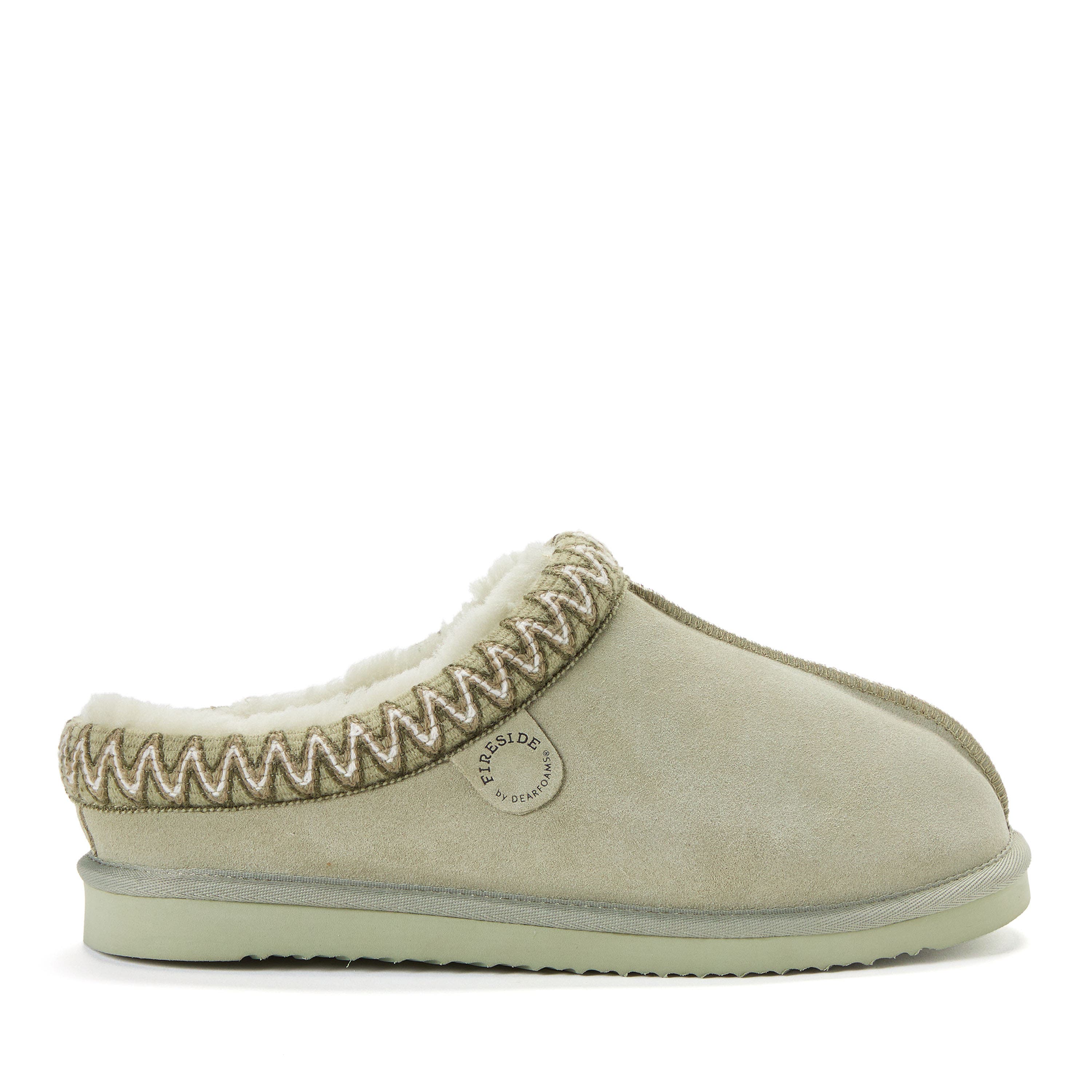 DEARFOAMS Fireside Grafton Genuine Shearling Clog Slipper with Embroidery, Alternate, color, Seagrass