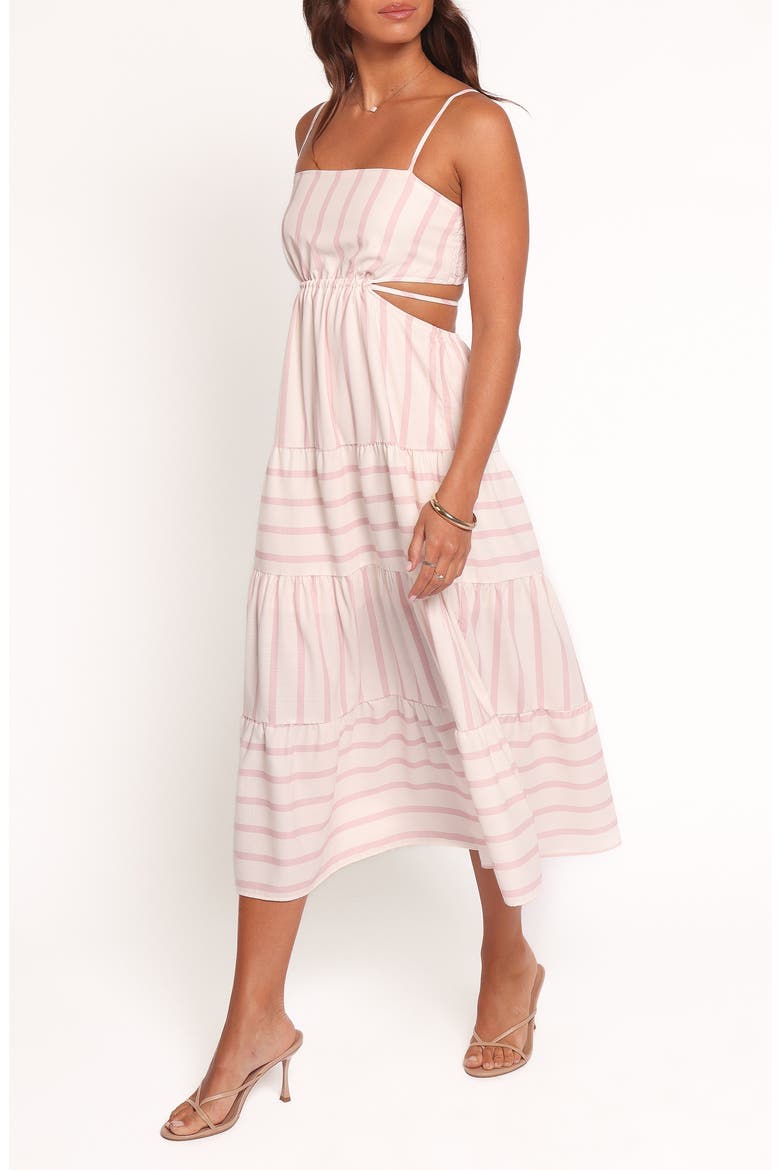 Evelin Stripe Cutout Midi Dress, Alternate, color, PINK STRIPE