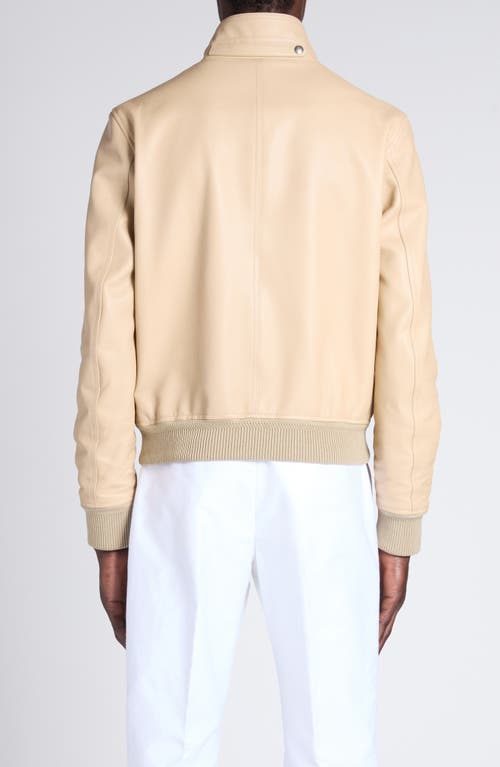 Tom Ford Tumbled Leather Harrington Jacket In Stone