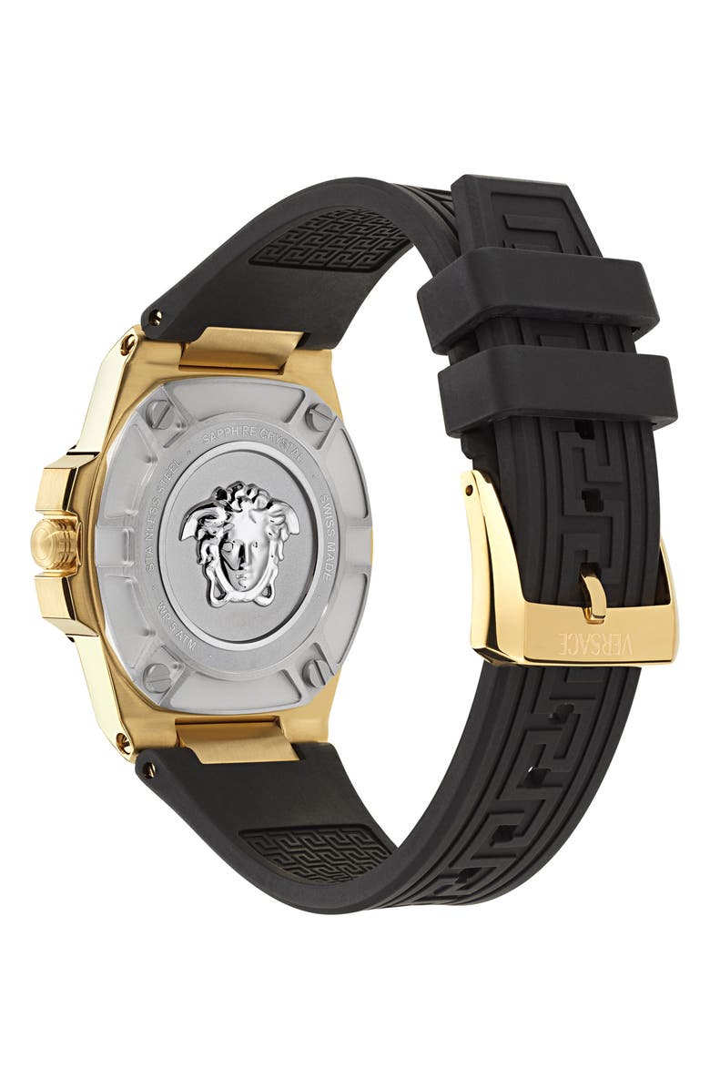 Versace Greca Reaction Recycled PU Strap Watch, 38mm, Alternate, color, Ip Yellow Gold