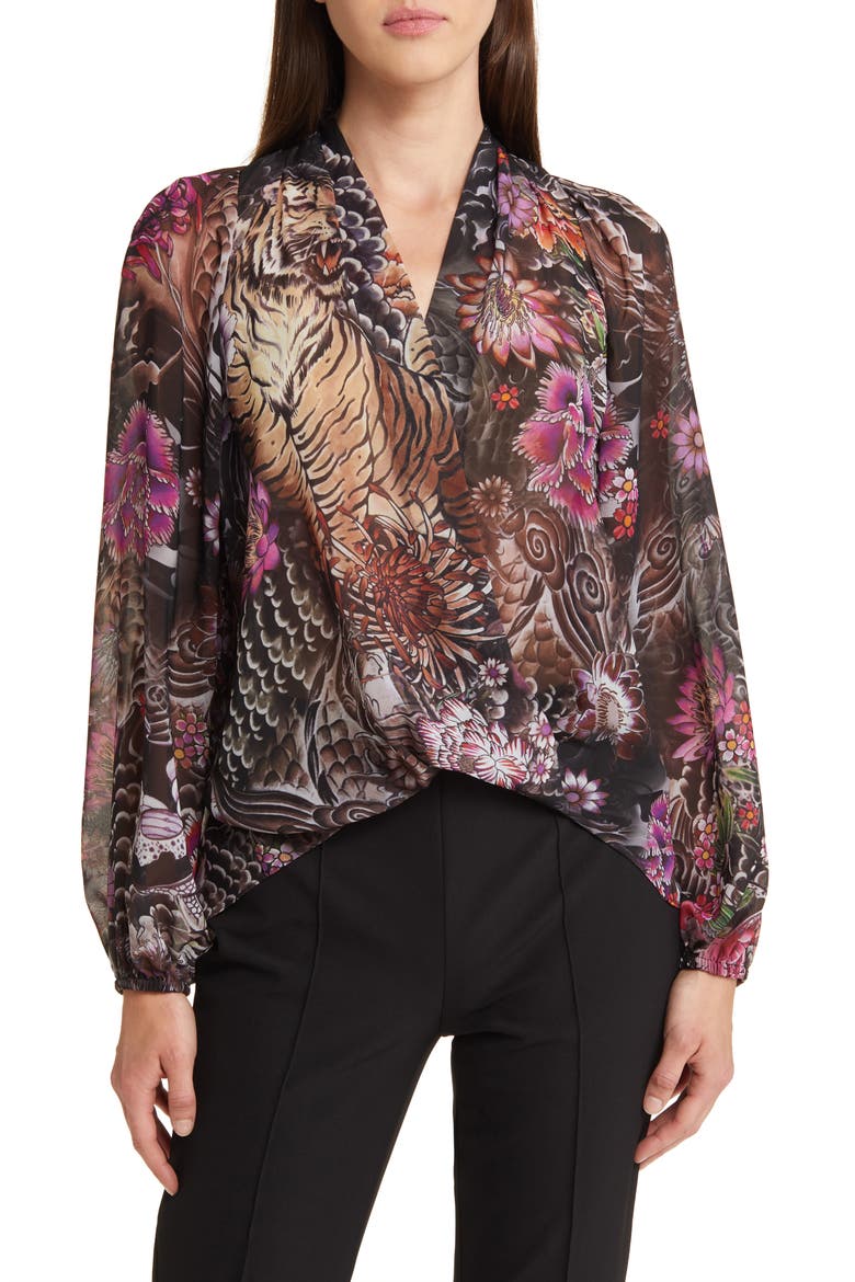 Robin Tiger Print Chiffon Top, Main, color, BLACK MULTI