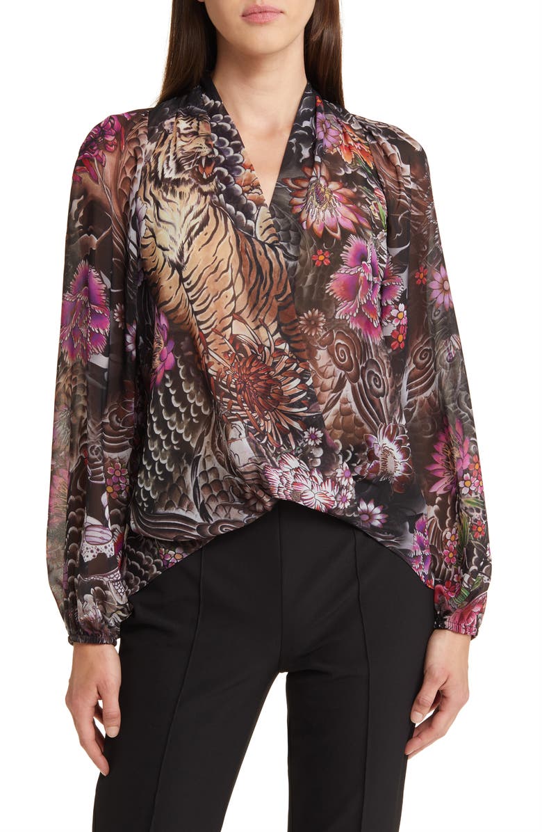 KOBI HALPERIN Robin Tiger Print Chiffon Top, Main, color,