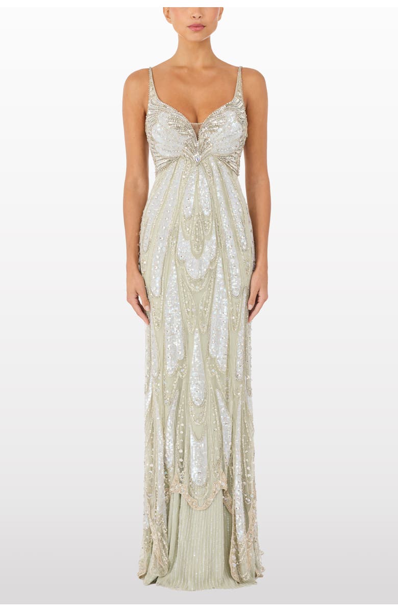 Jenny Packham Yves Beaded Maxi Dress, Alternate, color, Marmo Green