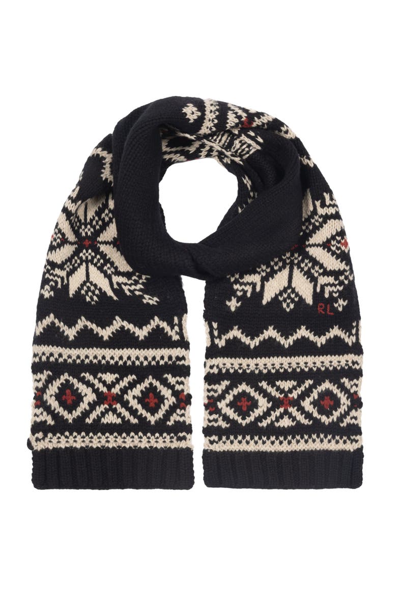 Holiday Pattern Scarf, Main, color, Black/Red/Cream