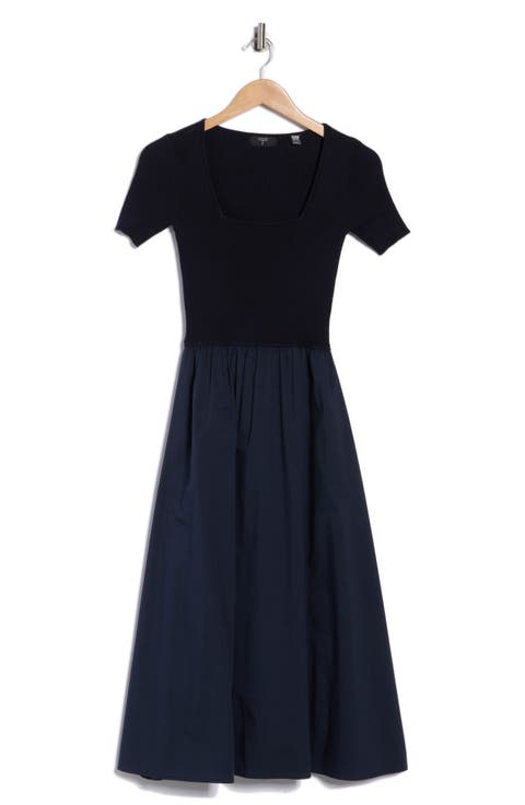 Square Neck Short Sleeve Mixed Media Dress