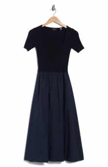 T Tahari Square Neck Short Sleeve Mixed Media Dress