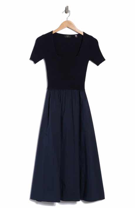 T Tahari Square Neck Short Sleeve Mixed Media Dress