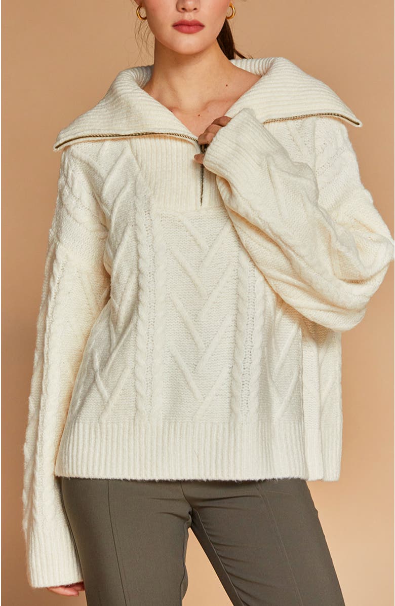 CRESCENT Front Zip Chunky Cable Knit Sweater, Alternate, color,