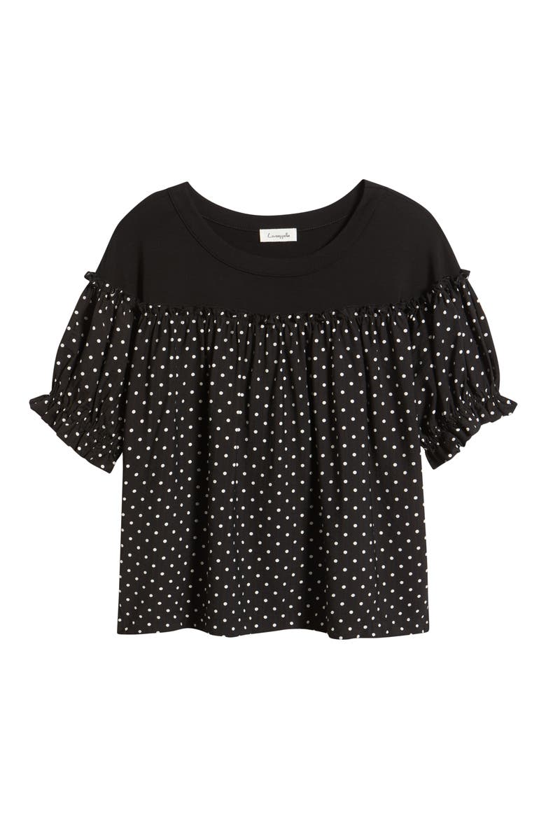 Contrast Yoke Puff Sleeve Top, Alternate, color, BLACK/ IVORY