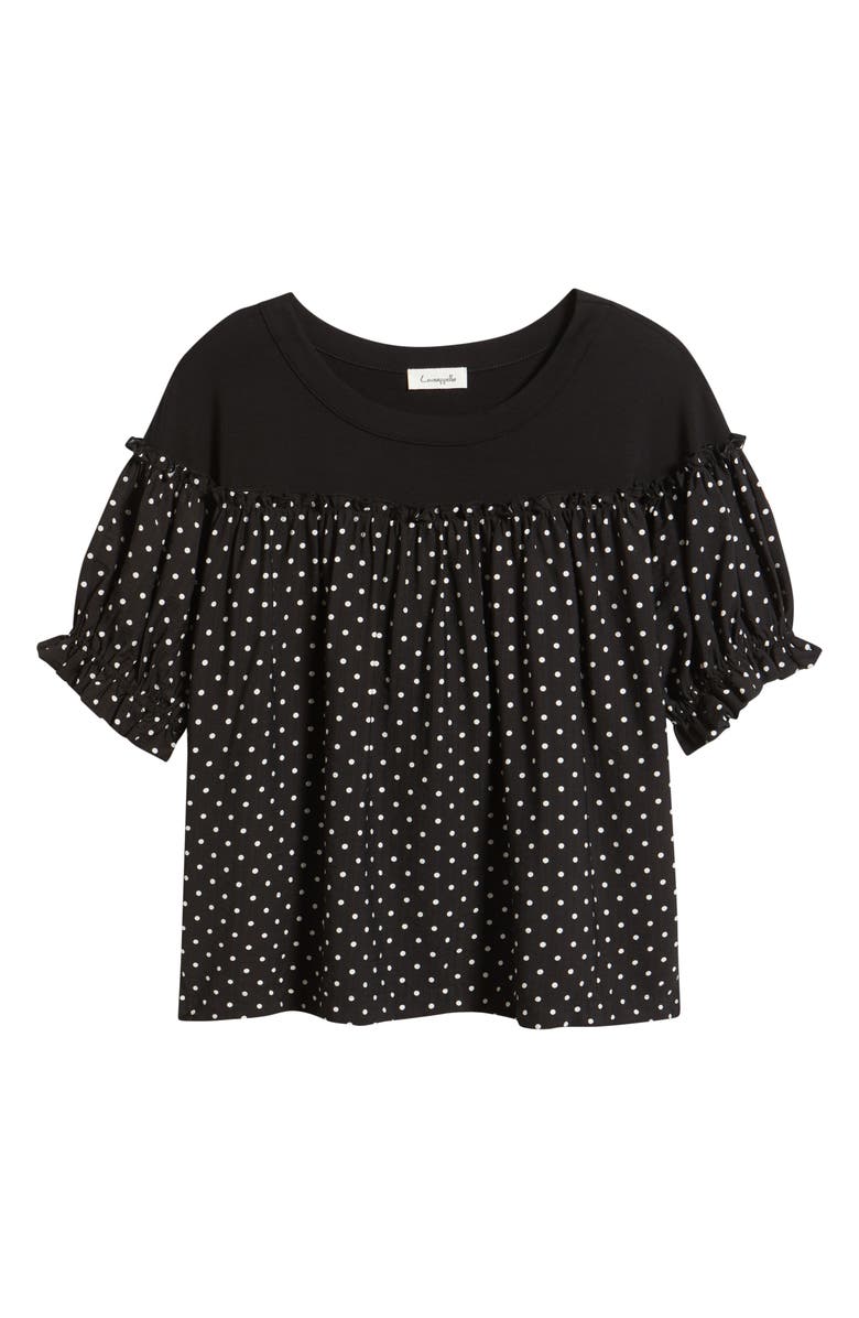 Loveappella Contrast Yoke Puff Sleeve Top, Alternate, color, Black/ Ivory