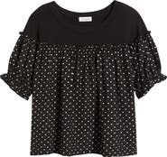 Loveappella Contrast Yoke Puff Sleeve Top