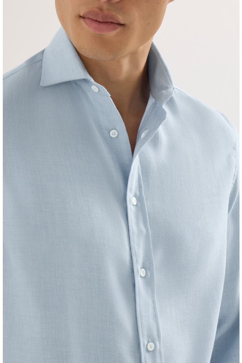 Cotton and cashmere denim-effect diagonal shirt with spread collar, Alternate, color, Sky Blue