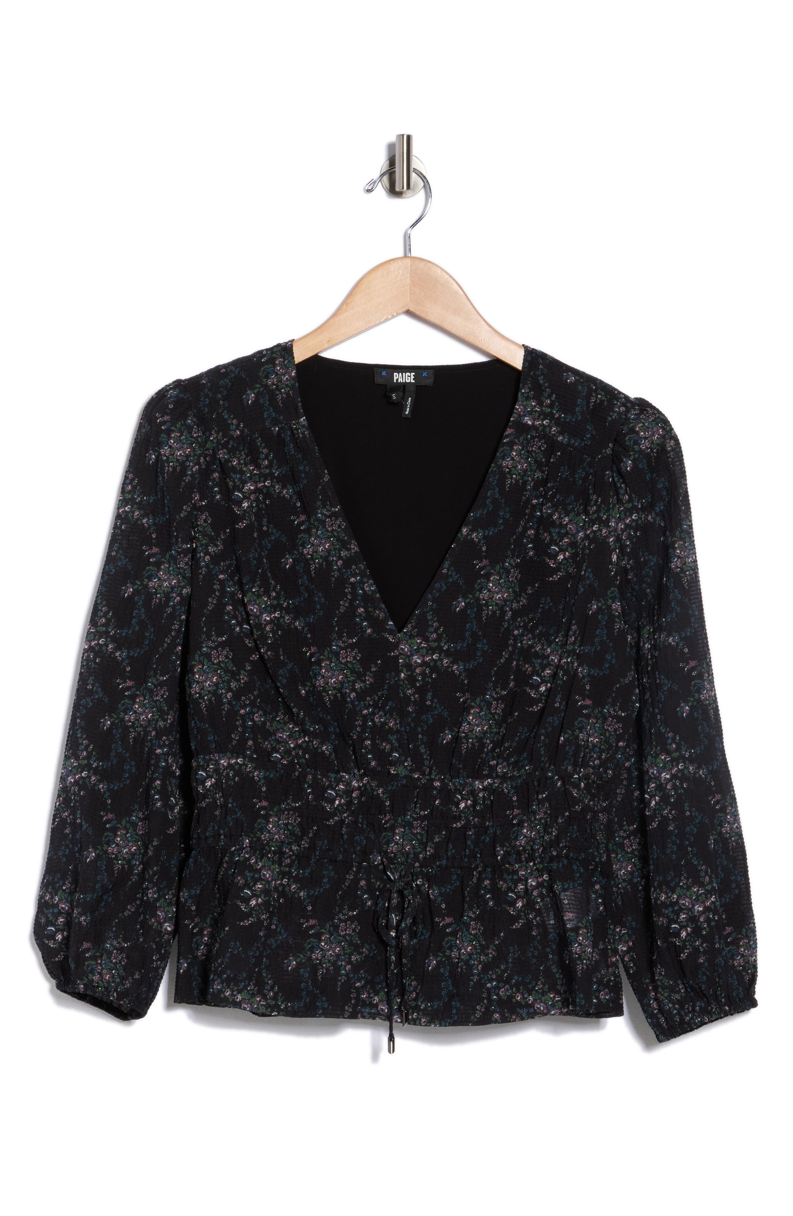 PAIGE Osaka Long Sleeve Silk Blend Peplum Top