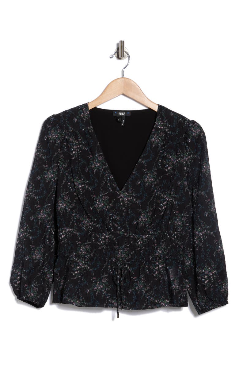 PAIGE Osaka Long Sleeve Silk Blend Peplum Top, Main, color, Black Multi