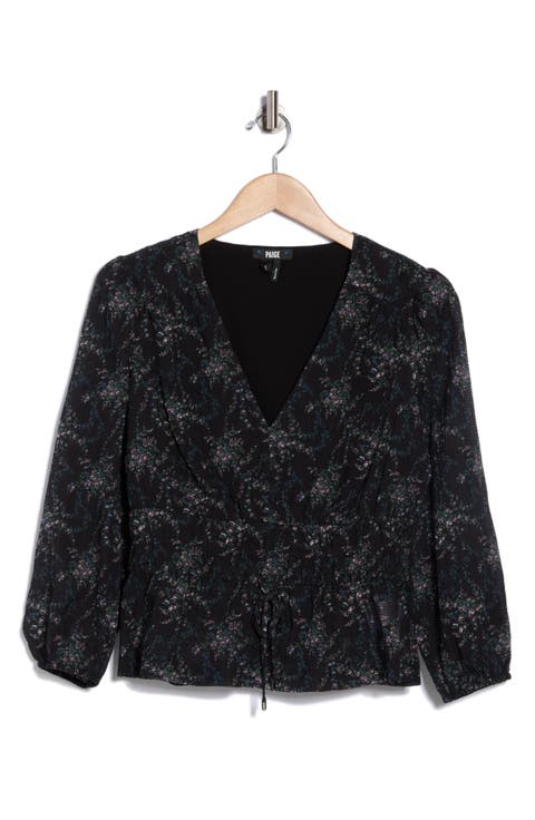 Osaka Long Sleeve Silk Blend Peplum Top