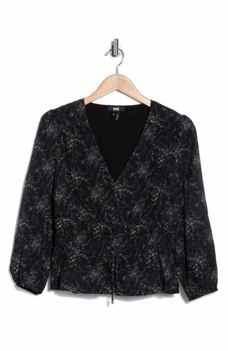 PAIGE Osaka Long Sleeve Silk Blend Peplum Top