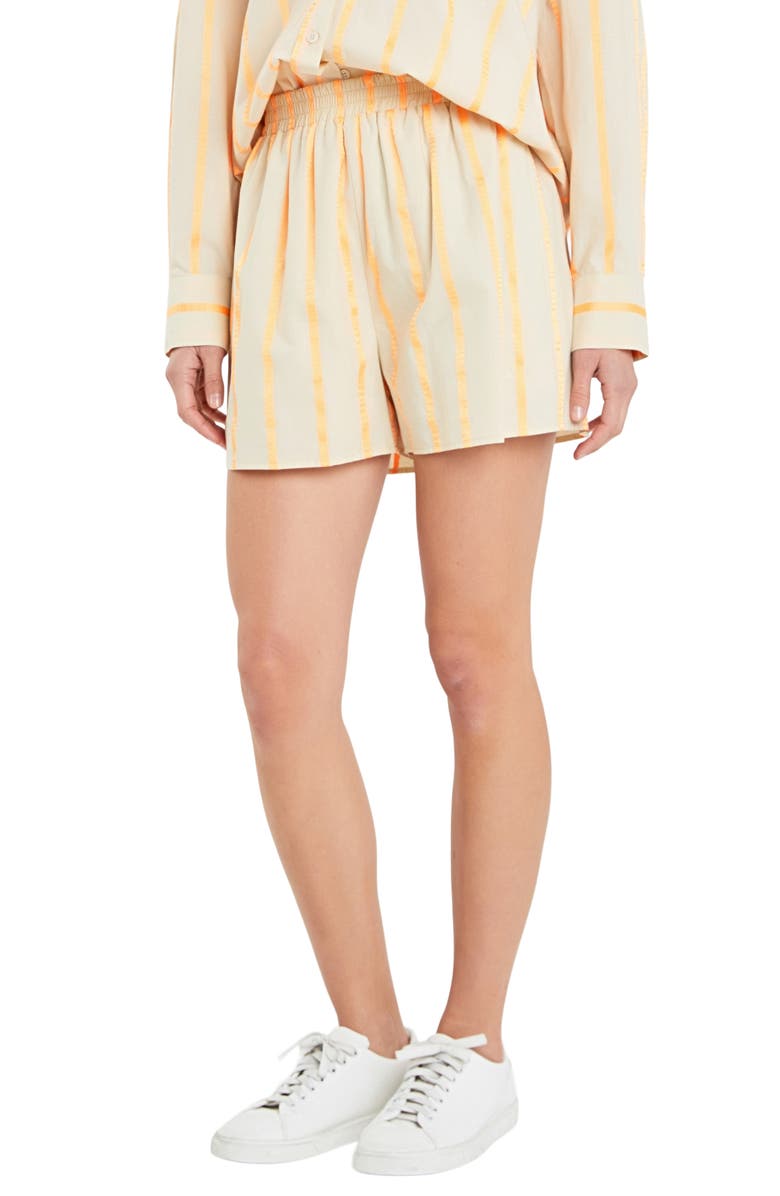 English Factory Tape Stripe Stretch Cotton Shorts, Alternate, color, Beige/ Orange