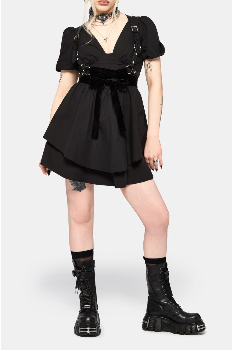 Obsidia Lace Up Corset Mini Dress, Alternate, color, Black