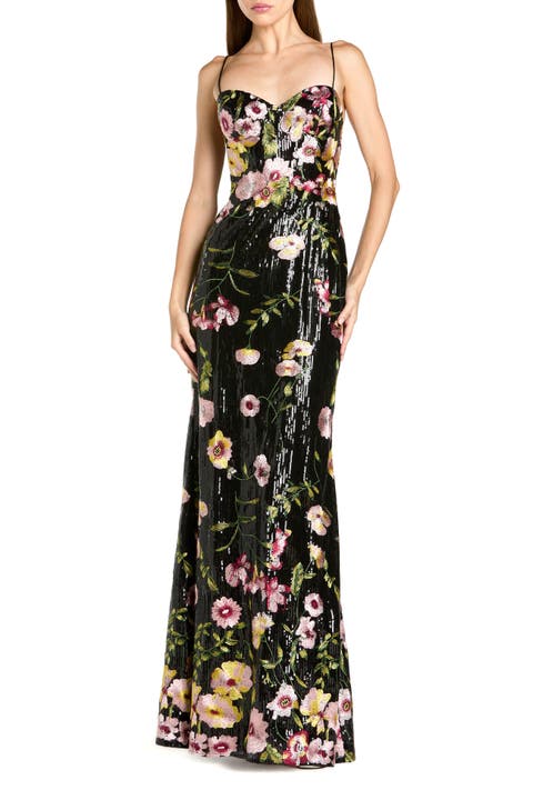 Sleeveless Bustier Floral Applique Gown