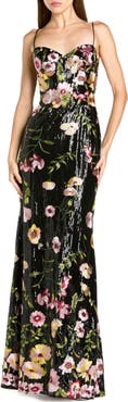 Mac Duggal Sleeveless Bustier Floral Applique Gown