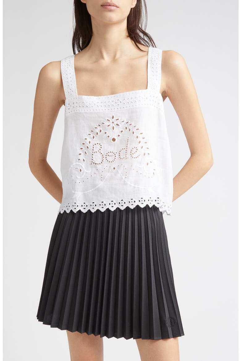 Belvoir Eyelet Linen Tank, Main, color, WHITE