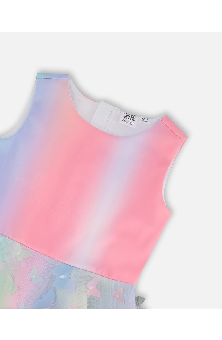Deux par Deux Little Girl's Milano Dress With Printed Mesh Skirt Multicolored With Butterflies, Alternate, color,