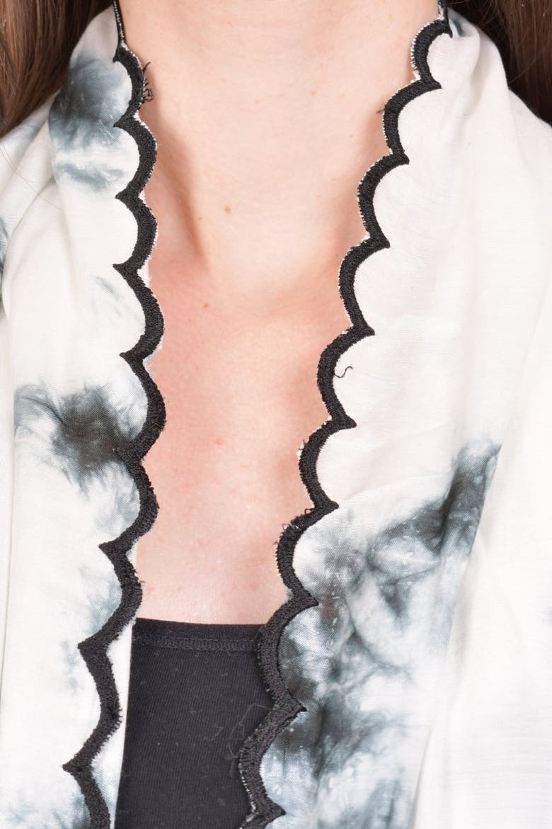 Tie-Dye Monochrome Cutwork Border Stole Scarf, Alternate, color, Monochrome