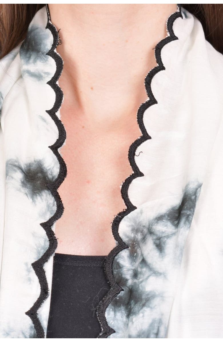 RAAS Tie-Dye Monochrome Cutwork Border Stole Scarf, Alternate, color, Monochrome