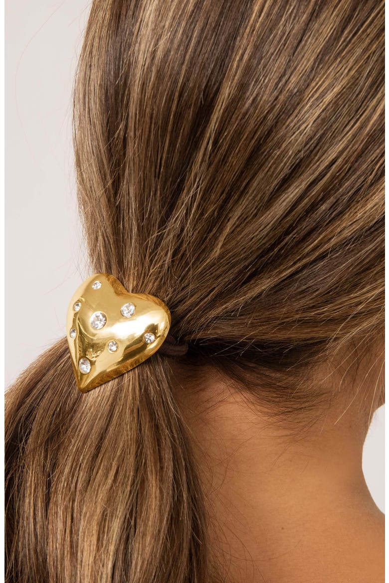 Love Embellished Heart Ponytail Holder, Alternate, color, GOLD