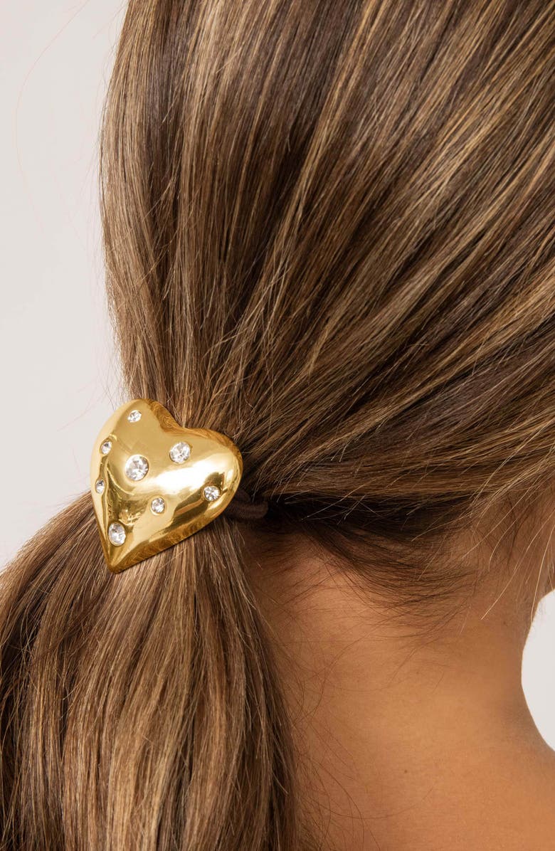 Ettika Love Embellished Heart Ponytail Holder, Alternate, color, Gold