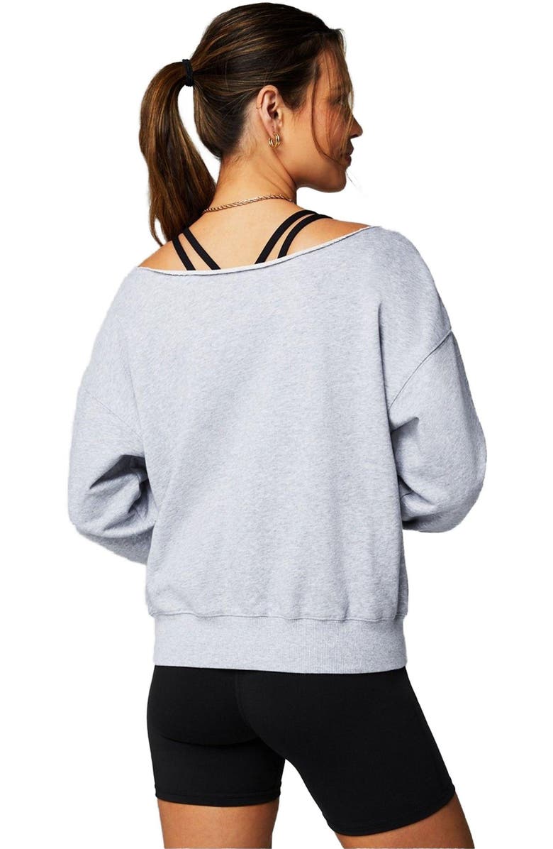 Fabletics Women
s Year Round Terry Off Shoulder Sweatshirt, Alternate, color, Classic Grey Heather