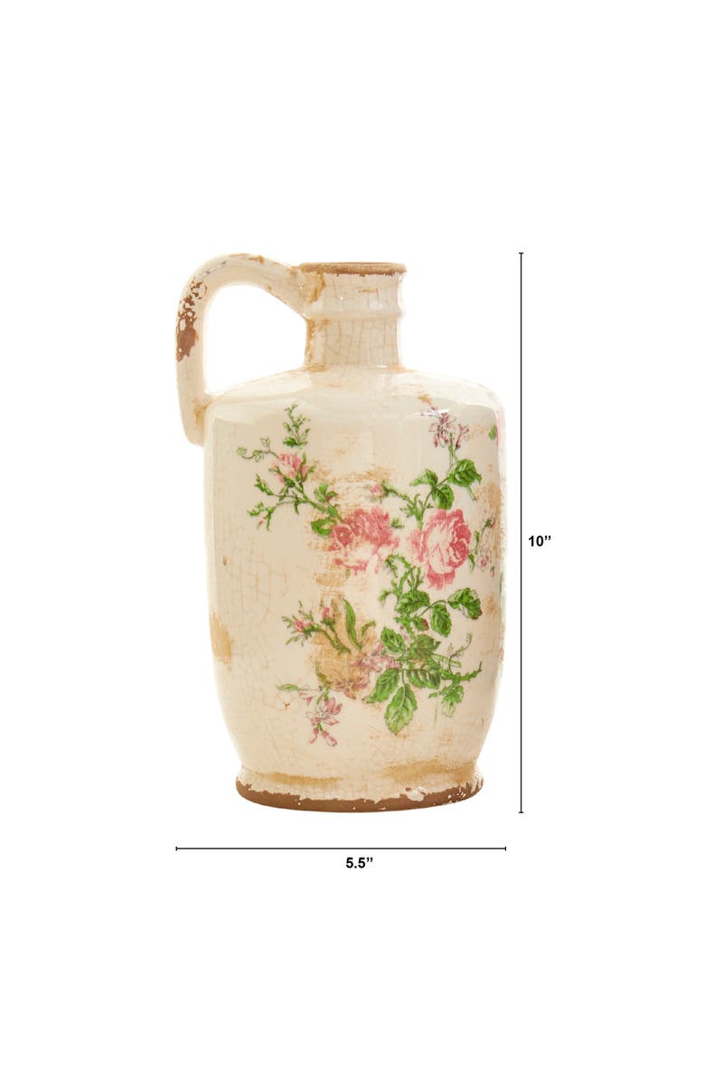 NEARLY NATURAL 10-in Tuscan Ceramic Floral Print Pitcher, Alternate, color, White
