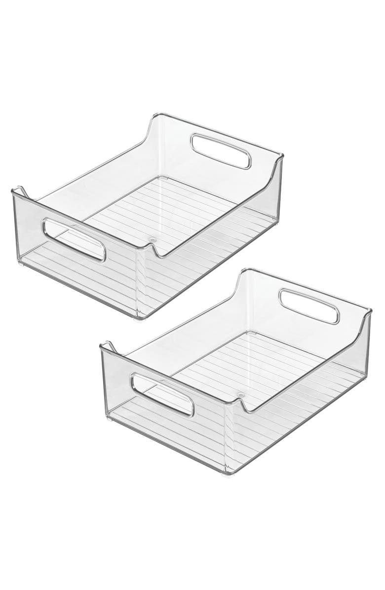 iDesign Plastic Stackable Pantry Bin with Handles, Set of 2, Clear, Made in USA, Main, color, Clear