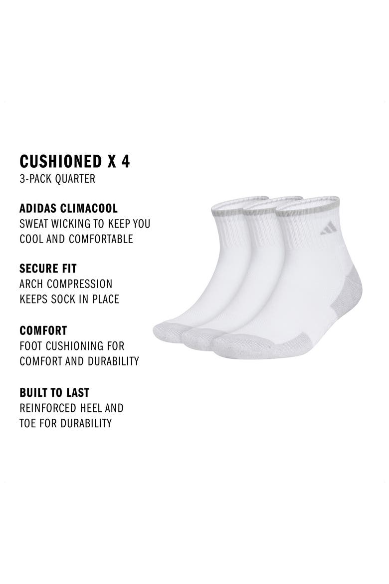 Cushioned 3-Pack Quarter Crew Socks, Alternate, color, WHITE/ CLEAR ONIX GREY
