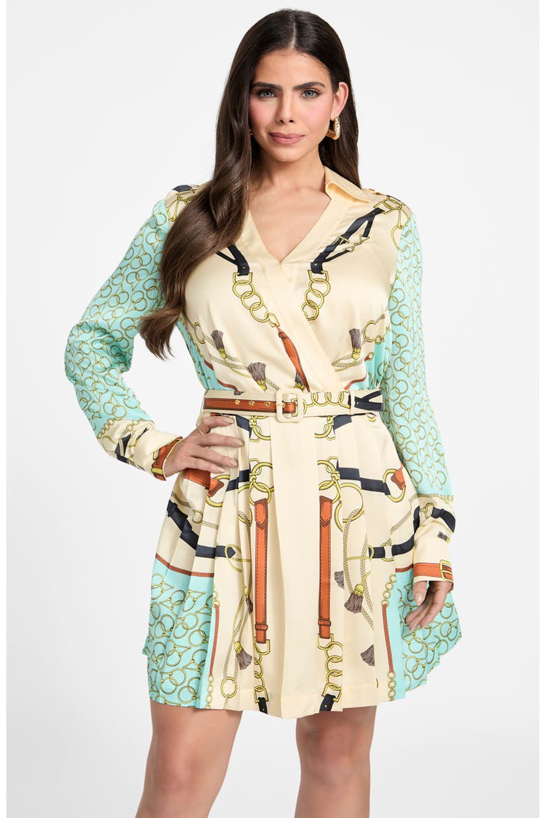 Amanda Print Pleated Long Sleeve Dress, Alternate, color, PMLN-BROWN