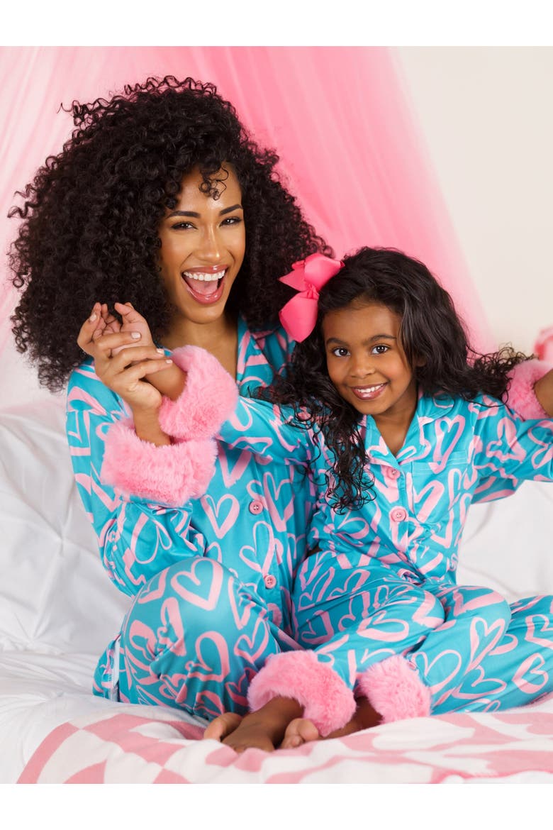 Mommy and Me Heart Furry Pajama Set, Alternate, color, Blue-Green