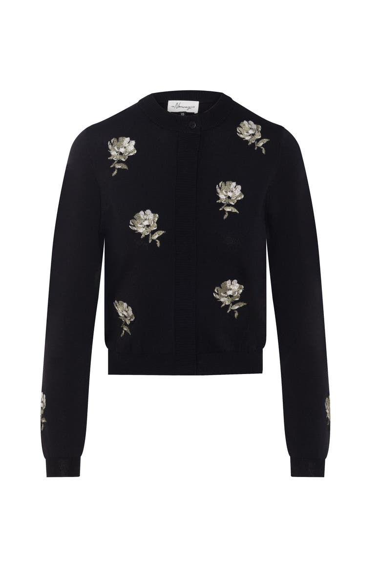 The Norway Club Embroidered Cropped Floral Button Front Knit Cardigan, Main, color, Black/Ash