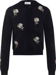 The Norway Club Embroidered Cropped Floral Button Front Knit Cardigan