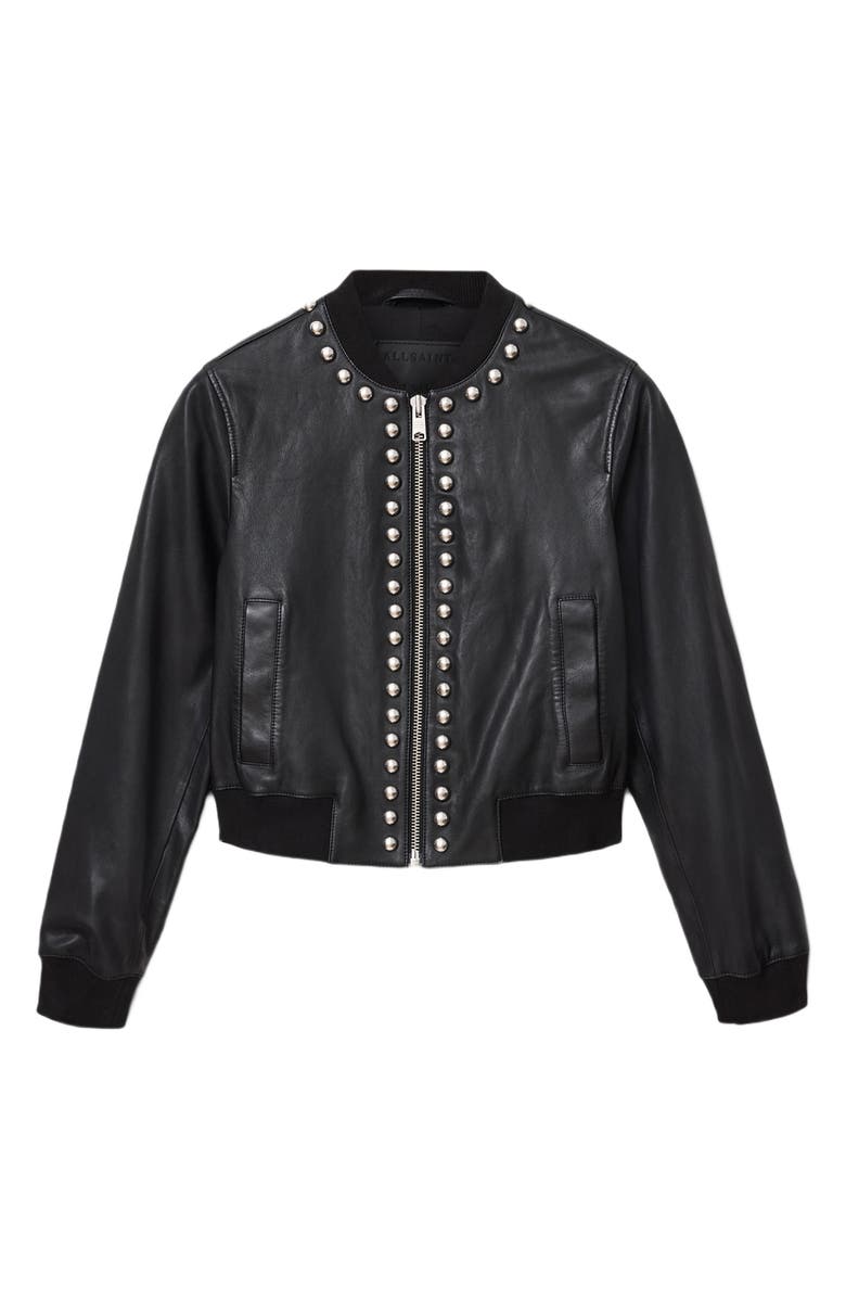AllSaints Orten Wilder Studded Leather Bomber Jacket, Alternate, color, Black