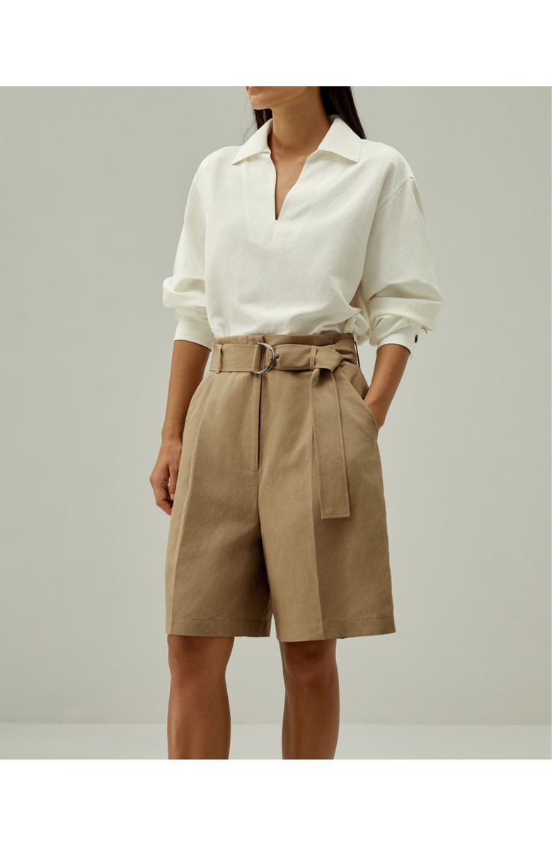 Lilysilk Chic Silk-Linen Blend Bermuda Shorts, Alternate, color, Oak