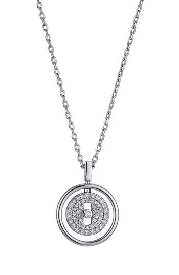 Adornia Silver Plated Cz Dancing Stone Disc Pendant Necklace In Metallic