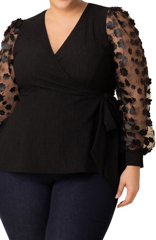 Kiyonna Scattered Petals 3d Sleeve Peplum Wrap Top