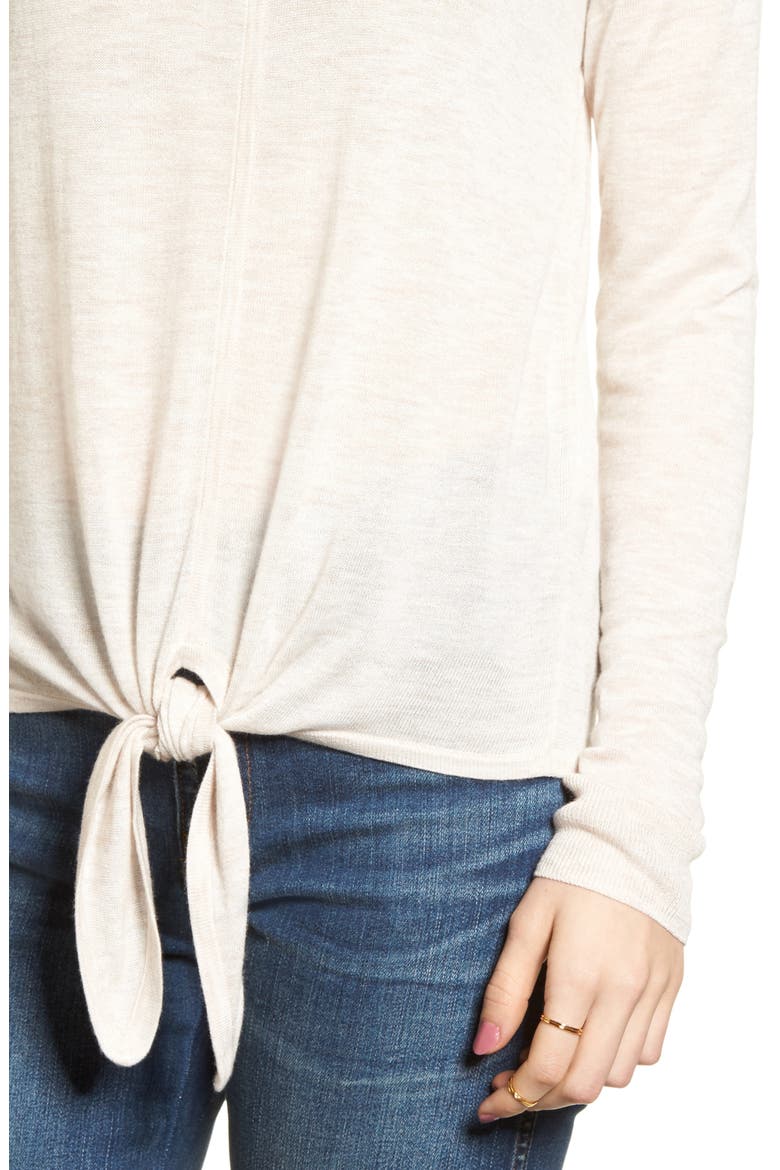 Modern Tie Front Sweater, Alternate, color, HEATHER VANILLA