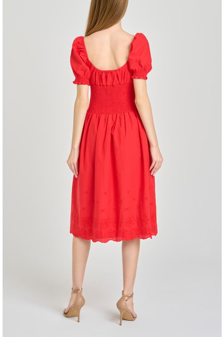 x Hannah Lovey Porter Dahlia Eyelet Detail Cotton Dress (Nordstrom Exclusive), Alternate, color, RED