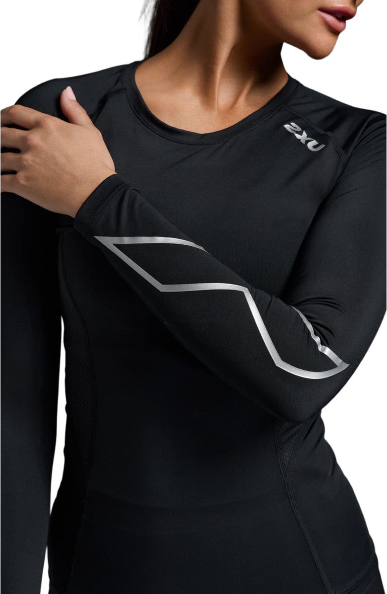 2XU Women
s Core Compression Long Sleeve, Alternate, color, Black/Silver