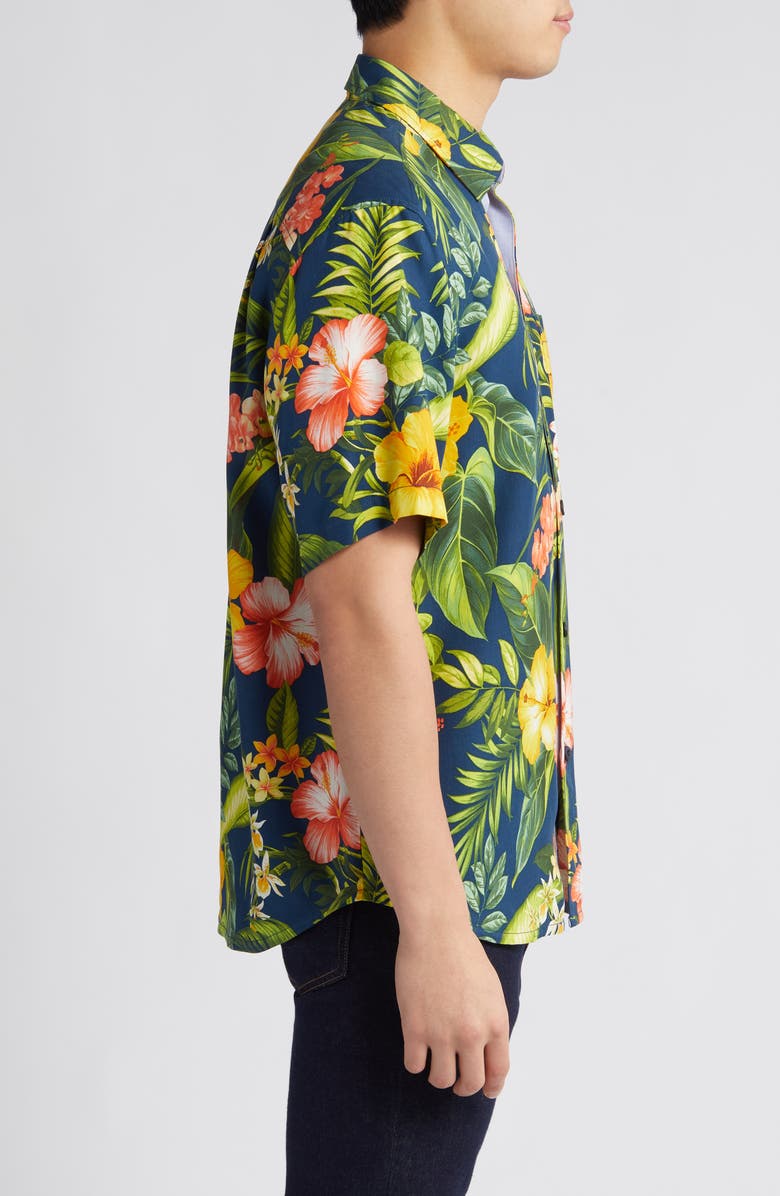 Tommy Bahama Midnight Hibiscus Short Sleeve Silk Button-Up Shirt, Alternate, color,